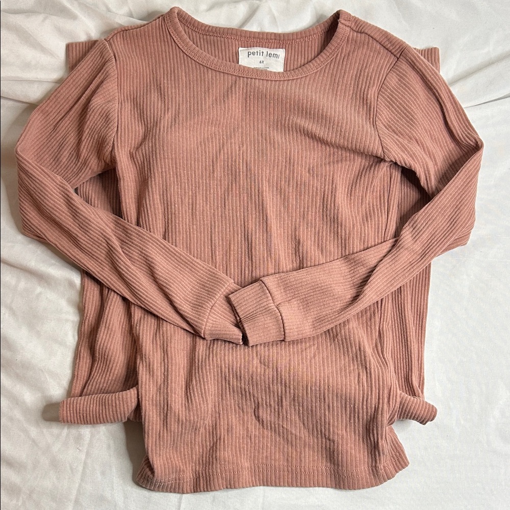 Petit Lem Little Girls Ribbed Set in Dusty Rose